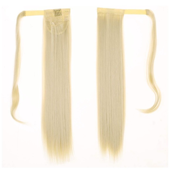 - ✨24” #613 BLEACH BLONDE STRAIGHT CLIP ON PONYTAIL main image 4